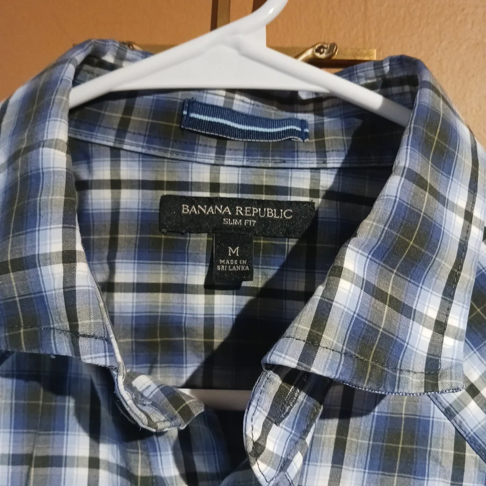 Banana Republic Men's Pearl Snap Blue Plaid Button-down Shirt, Pockets. Size M